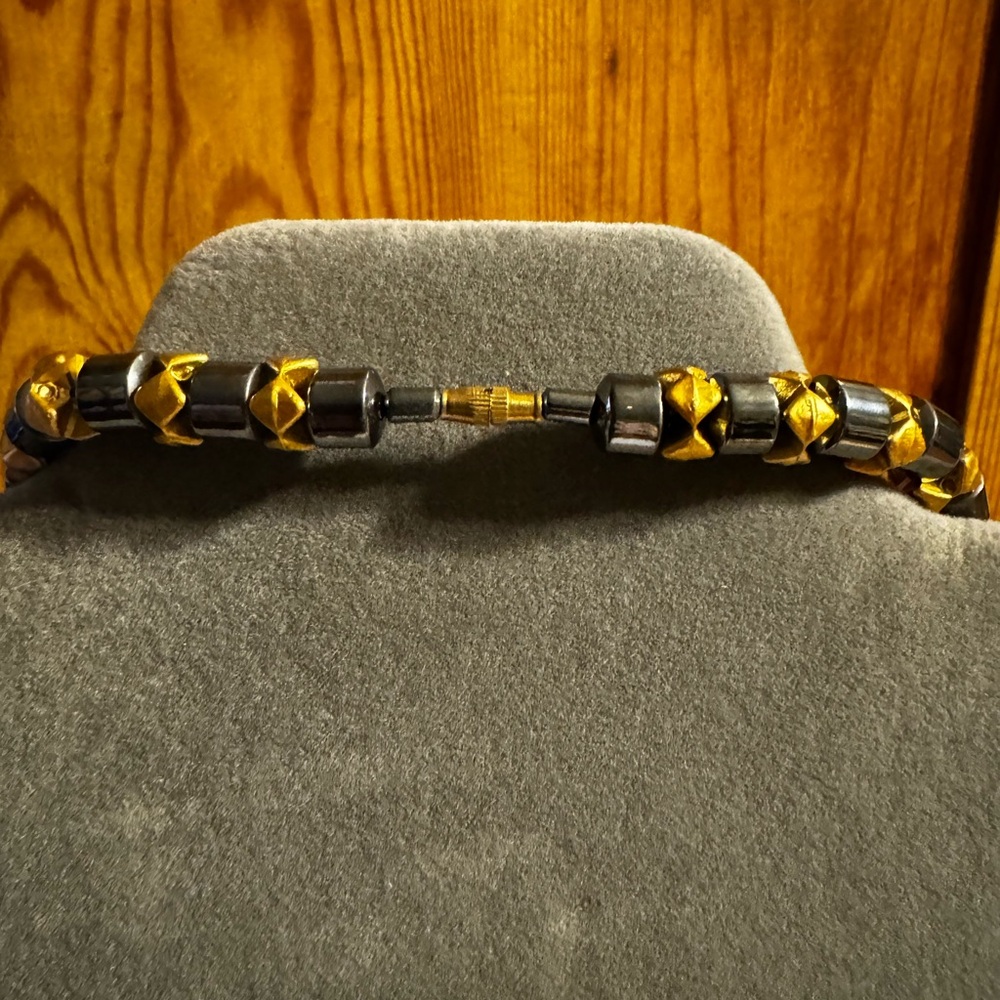 Hematite Beaded Gold Tone Statement Necklace - image 4